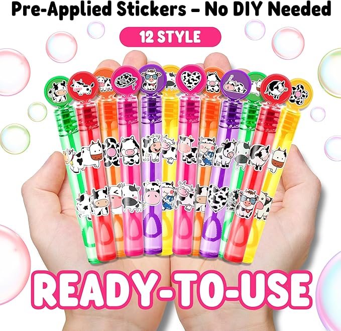 Cow Party Favors for Kids – 24PCS Farm-Themed Mini Bubble Wands, Great for Birthday Supplies, Pinata Fillers, Goodie Bags & Classroom Rewards