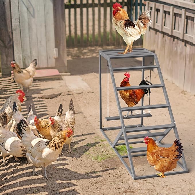 Chicken Perch for Coop with Ladder, Chicken Roosting Bars for Chickens in Coop with Swing Set Wooden Run Accessories Toy Chick Roost Activity Playground for Backyard Farm, Grey
