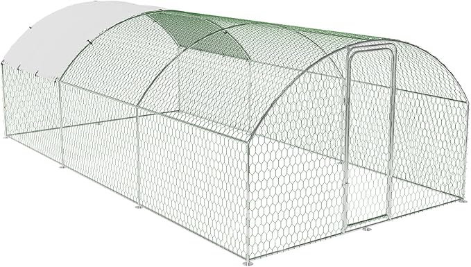 Garvee Metal Chicken Run, 9.8 x 19.7 x 6.6 Ft Metal Chicken Coop for Yard with Waterproof and Anti-Ultraviolet Cover, Dome Roof Walk in Chicken House, Poultry Cage for Hen, Duck and Rabbit