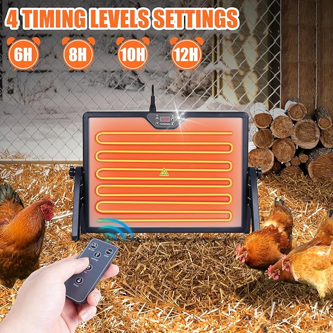 Chicken Coop Heater Radiant Chicken Heater for Inside Coop 180W with Remote Control Timing Function, Adjustable Temp, Light, Perfect Chicken Coop Accessories Kitten Puppy Pets for Winter(Fahrenheit)