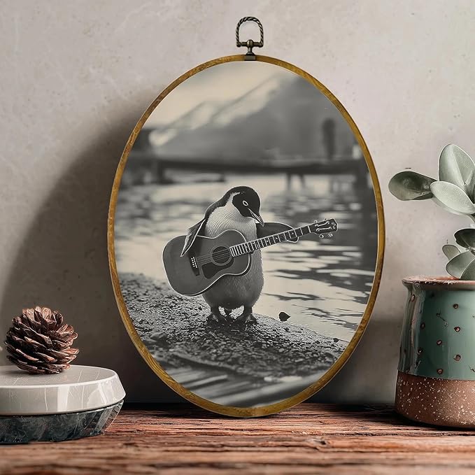 zewepri Funny Penguin Poster, Funny Music Wall Art – 8.6×11.4 Inches High-Density Canvas with Pre-Installed Hook for Easy Hanging, Ideal for Bedroom, Living Room, Study, or Gift for Art Lovers
