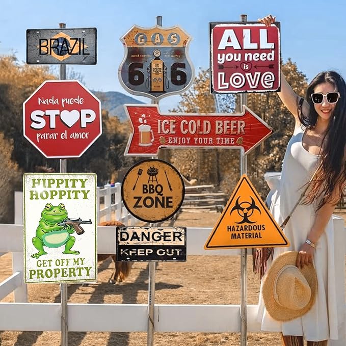 Vintage Frog Room Sign Hippity Get Off My Property Metal Poster Sign Decor-Cool Stuff Retro Aluminum Metal Tin Sign Warning Sign for Home Wall Decor, Garden Bathroom Signs Gift,12''x 8''