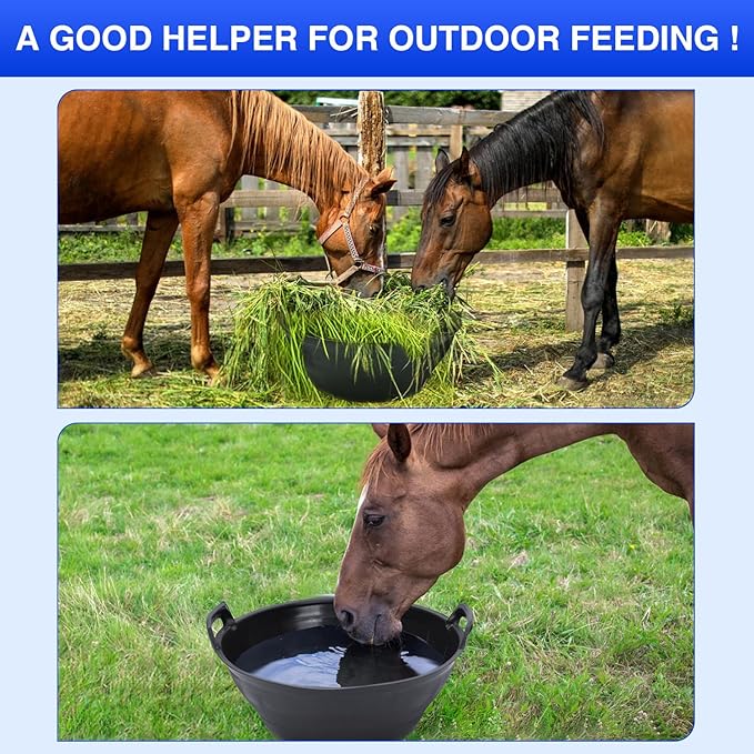 4Pcs Rubber Feed Pan, 3.1 Gallon Horse Feed Bucket Utility Feeder Bucket for Cats Dogs Goats Chicken Dust Bath Container Animal Feeding