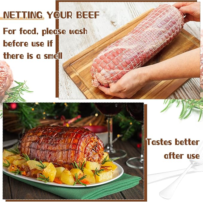 Boyiee 4 Rolls Meat Netting Roll, Size 16 Elastic Smoked Meat Poultry Ham Netting Butcher Twine Cooking String to Tie Making Smoking Drying Ham Sausage