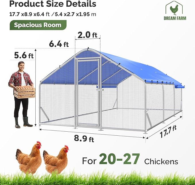 Sino Luban Large Metal Chicken Coop Run with Galvanized Hardware Cloth for 30 Chickens/Ducks, Chicken Runs for Yard with Waterproof Cover, Chicken Enclosure Pen Outdoor, Walk-in Poultry Cage