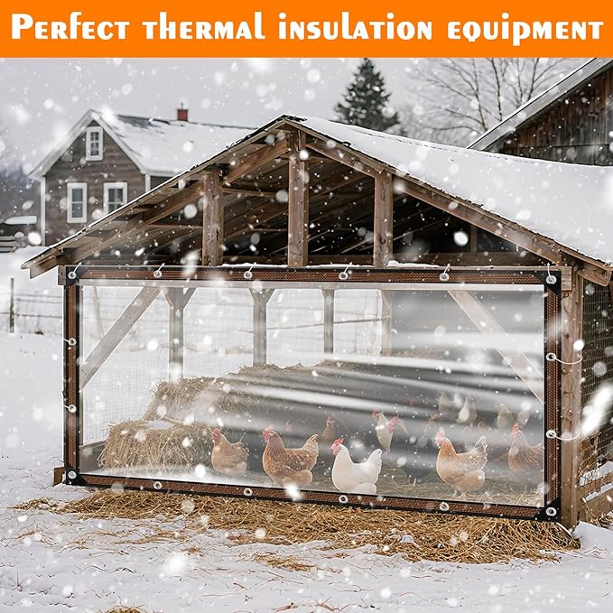 NNG 3 x 10ft Waterproof Chicken Coop Cover for Winter,Anti-Tear Chicken Run Tarp with Rope & Cable Tie,Chicken Coop Insulation Windproof Winterizing Cover for Poultry Cage Patio Covering