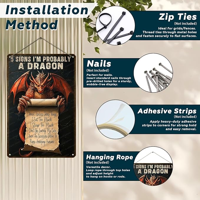 Retro Dragon Quote Metal Sign 5 Signs I'm Probably A Dragon Rustic Wall Decor Vintage Tin Plaque Fantasy Bedroom Office Art For Collectors 12x8 Inch
