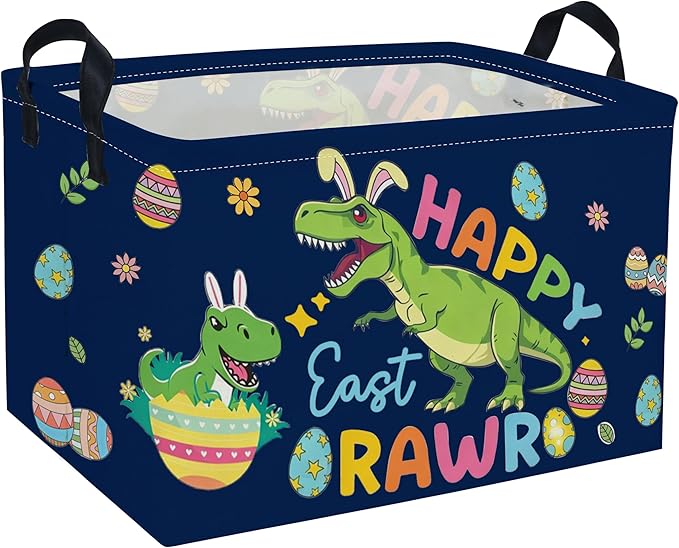 Rectangle Easter Dinosaur Baskets Kids Baskets Cute Storage Bin Organizer Box for Room Decor Gift Basket(Easter dinosaur)