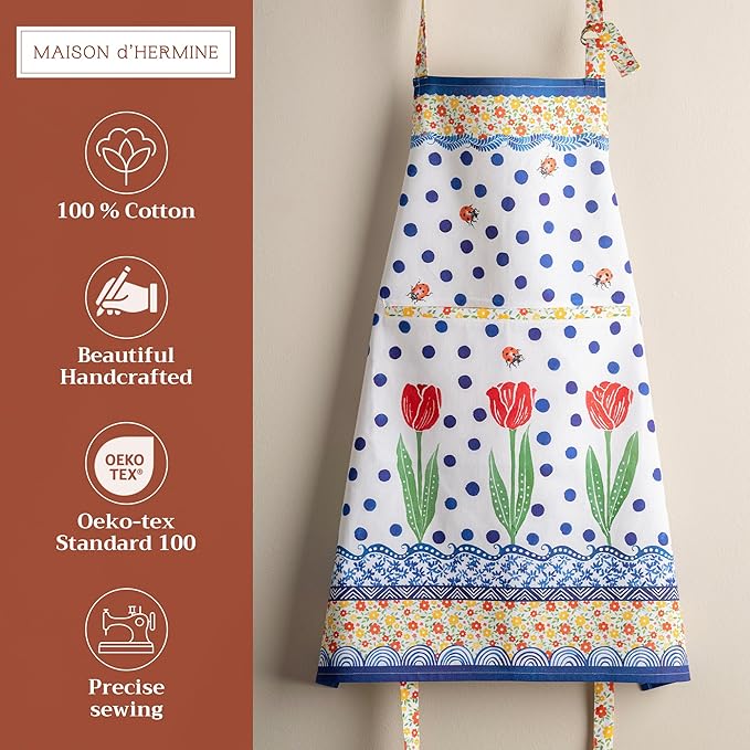 Maison d' Hermine 100% Cotton Apron for women with Pocket Kitchen Chef Apron for Men Cooking Easter Decorations