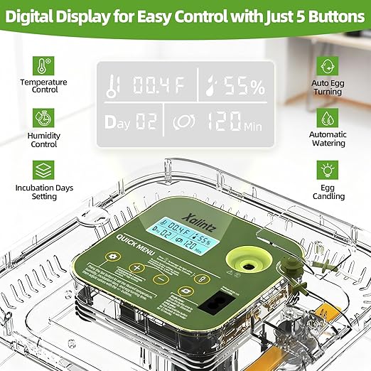 12 Egg Incubator for Hatching Eggs with Automatic Turning, Temperature & Humidity Display, Egg Candler, and Hatch Day Alert - Ideal for Chicken, Duck, and Quail Eggs