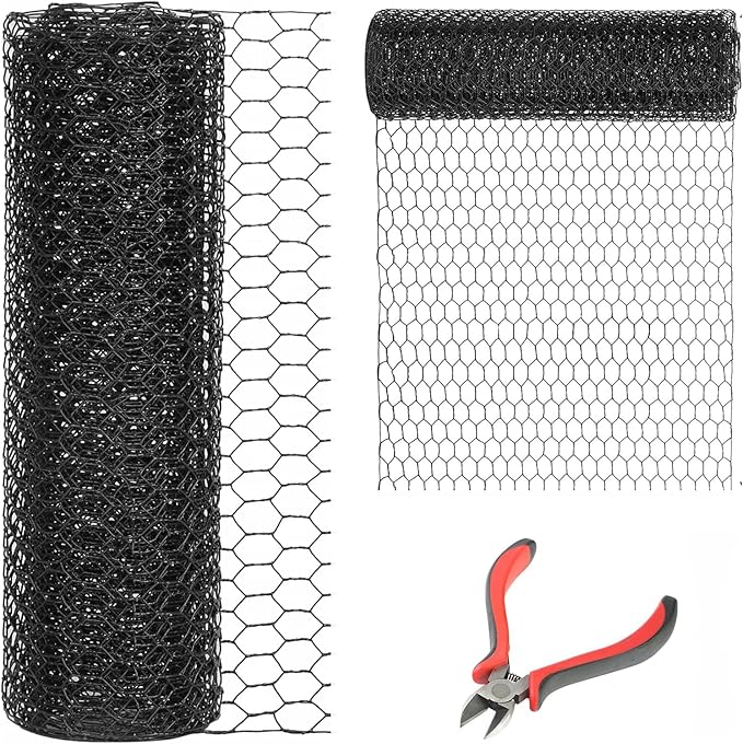 24'' x 150' Black Chicken Wire Mesh Fence, 19 Gauge Galvanized Poultry Netting and 1 inch Garden Mesh Fence Roll, Chicken Wire for Floral Arrangements/Crafts/Farm/Livestock/Pet Protection