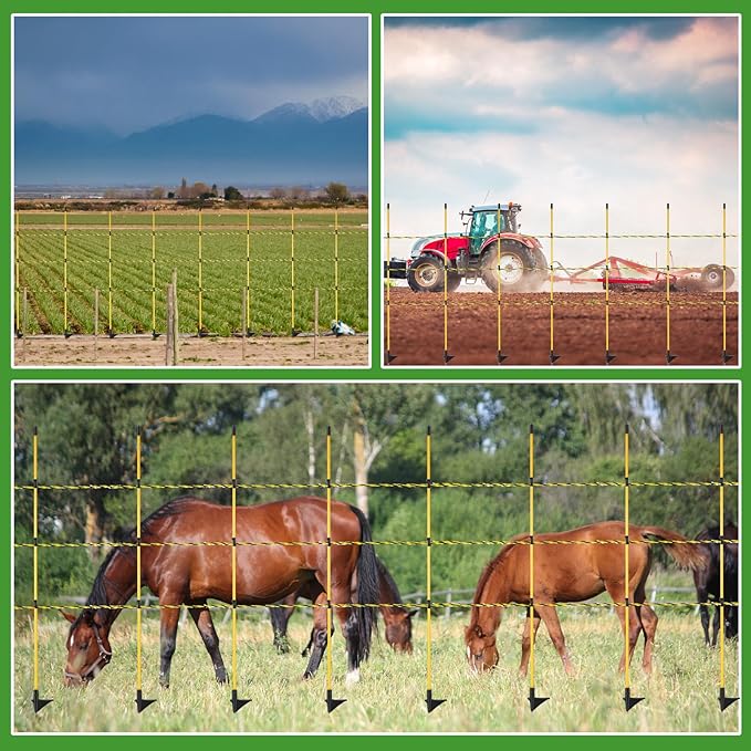 Sasylvia 36 Pcs 45 Inch Fiberglass Electric Fence Posts with 328 Feet Poly Wire, Easy Step-in Electric Fence Kit for Sheep, Lambs, Livestock in Garden, Backyard, Farm, Temporary Fencing(Yellow Black)