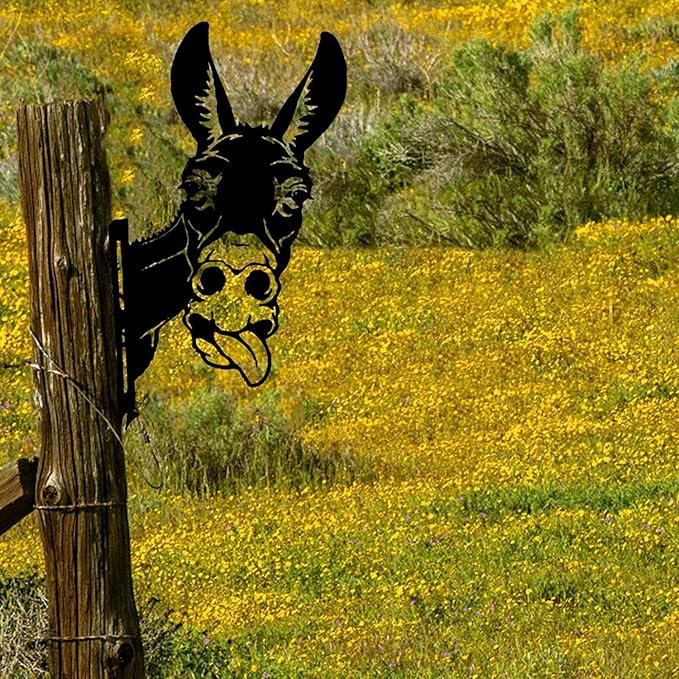 Farm Peeping Animal Metal Art Outdoor Decor Garden Fence Decoration, Farmhouse Backyard Hang Artwork Wall Decor, Outdoor Yard Art Patio Lawn Statue Gift for Loved Dad Grandpa (Donkey)