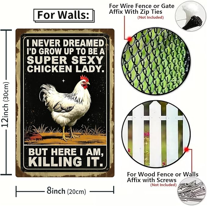 Chicken Retro Tin Sign Vintage Metal Poster Wall Art Chicken Decoration for Coops Farms Yard Home Bar Cafe Garage or Office Chicken Gift Idea