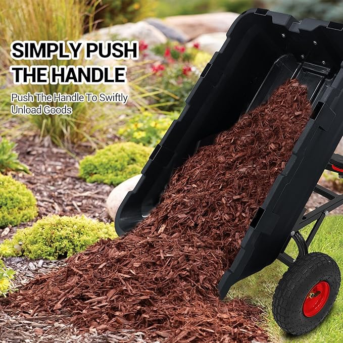 Garden Dump Cart 900 LB Heavy Duty,10" Pneumatic Tires & 180° Adjustable Handle with Quick Release, Utility Yard Wagon for Farm and Outdoor Use