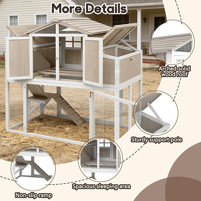 Large Wooden Chicken Coop for 2-6 Chickens, Outdoor Chicken House with 4 Nest Boxes, Hen House Poultry House Pet Hutch Chicken Cage with Waterproof Asphalt Roof, Ramp, Roosting Bars