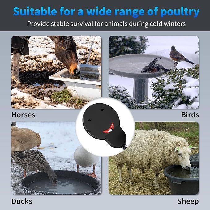 Submergible Chicken Waterer Heater, 250Watt Thermostatic Control Heated Chicken Waterer Deicer, Aluminum Aluminum Poultry Water Heater Mini Size Water De-icer for Duck Goose Bird Cow Horses Livestock