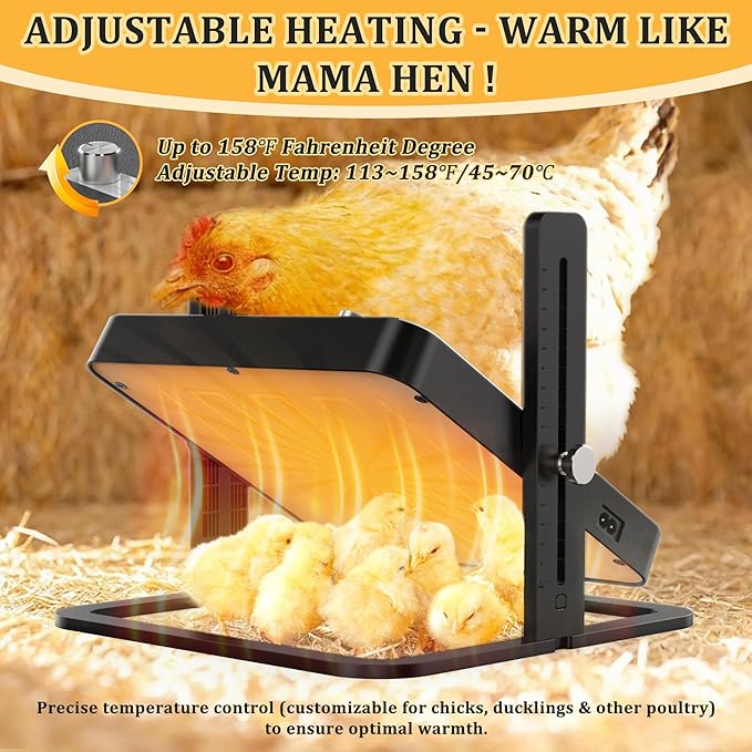 Upgraded Chicken Brooder Heating Plate with Adjustable Height & Angle, Thermostatic Control Chick Warmer Pad for Ducklings, Quail, and Birds (Temp-Adjust Brooder Heater) (Temp-Adjust)