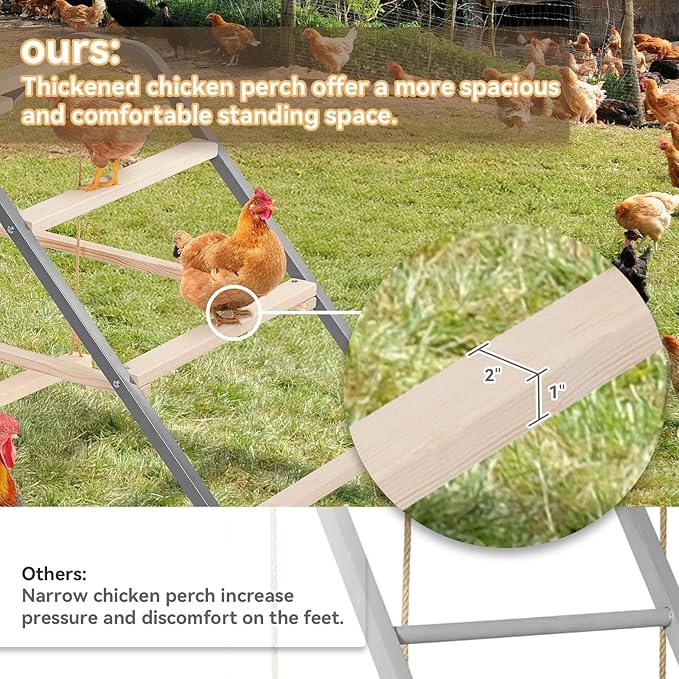 PETSFIT Chicken Roosting Bar-Solid Wood and Rustproof Iron Design, Chicken Perch with Swing for Healthy Poultry-Ideal for Backyard Coops, Farms, Easy to Assemble and Clean