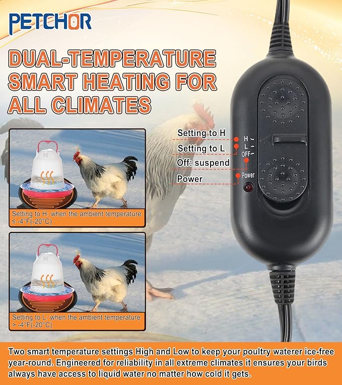 6" Heated Chicken Waterer Base for Winter, Energy Saving Poultry Water Heater for 1 to 5 Gallon Buckets Prevents Freezing, for Chickens Ducks Geese and Turkeys