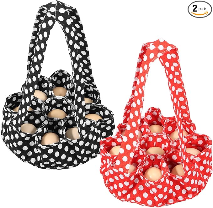 2Pcs 8.6 inCloth Egg Collecting Basket Bag with 9 Compartments, Anti Vibration Eggs Gathering Bag, Cushioning Container Basket, Durable Canvas Apron Egg Holder for Duck, Chicken, Goose Eggs Collection