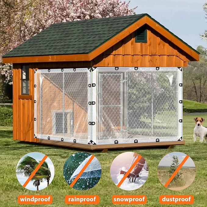 7.5x8.2 ft Clear Tarps PVC Vinyl Transparency Tarpaulin Glass with Golden Metal Grommets，Protects Against Water, Tear, Cold Weather Resistan