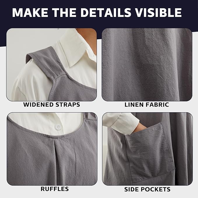 JaGely 2 Pack Japanese Linen Cross Back Kitchen Cooking Aprons for Women Men with 2 Pockets Cute Gardening Dress