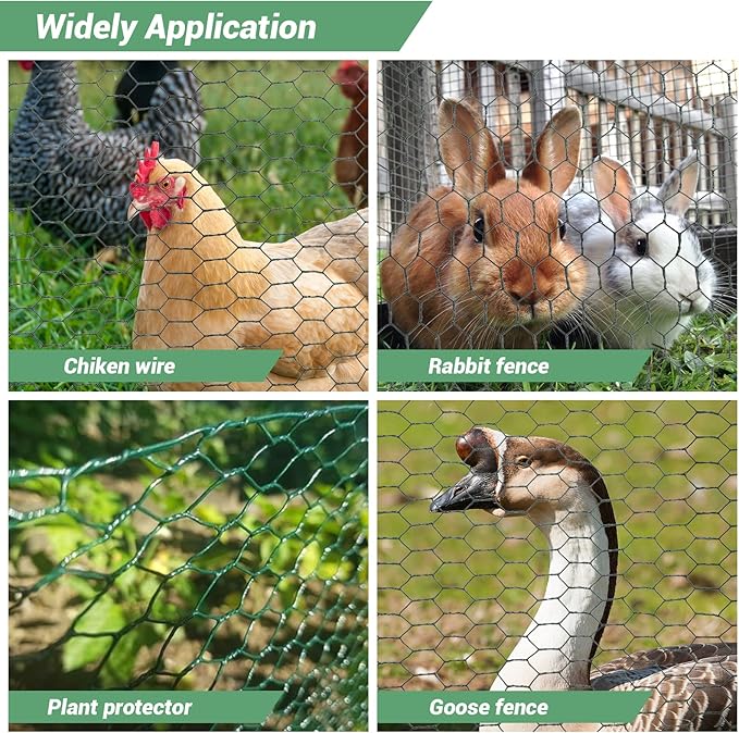 Chicken Wire for Floral Arrangements 13.78 x 236 Inch Lightweight Galvanised Hexagonal Floral Chicken Wire, Green Florist Wire for Garden Poultry Netting for Garden Protection with Wire Ties, Plier