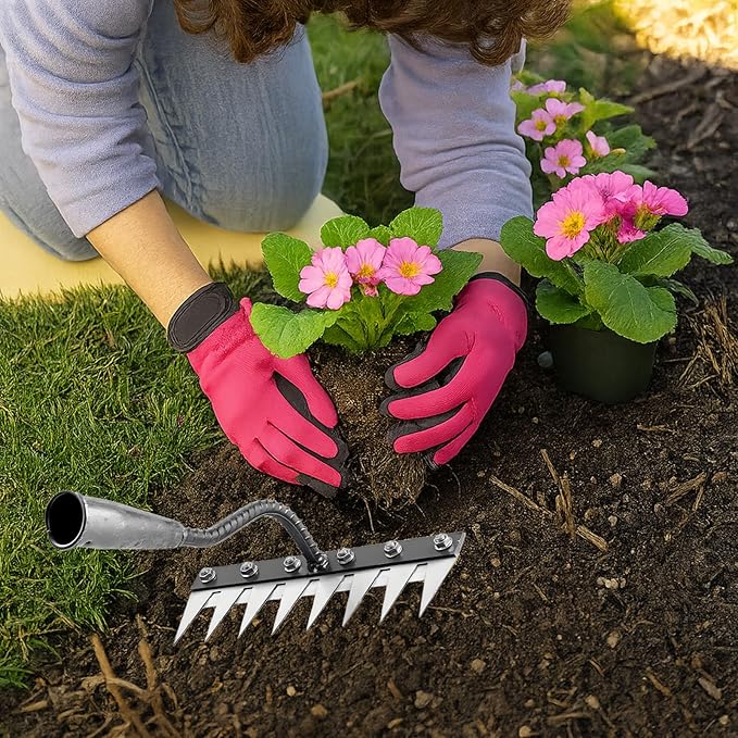 Garden Weeding Rake,Detachable 7/8 Teeth Heavy Duty Tool ,Multifunctional Manganese Steel,Weeder Puller Tool for Backyard,Yard,Farm,Garden,Lawn Loosening Planting（Without Stick） (8 Teeth)