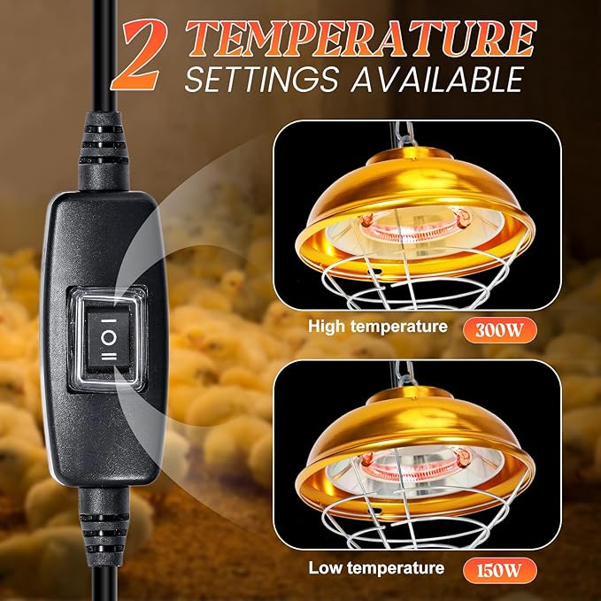 Chicken Heat Lamp Chick Brooder Chickens Coop Heater Heating Lamp for Outdoor & Indoor 300W Heater for Dog Rabbit Duck Chicken Piglet Goat (300W)