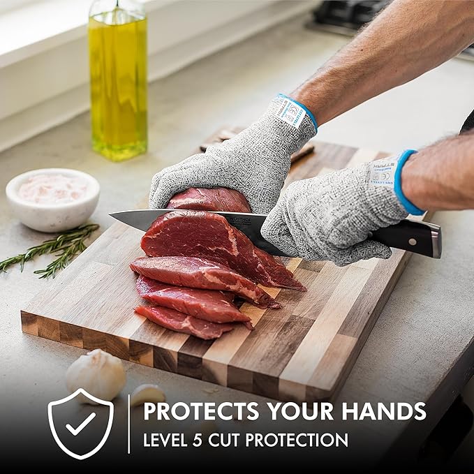 Cut Resistant Gloves, Level 5 Protection, Kitchen Cut Gloves for Meat, Shucking, Fillet, Mandolin Slicing, Carving, 2 Pair, Small