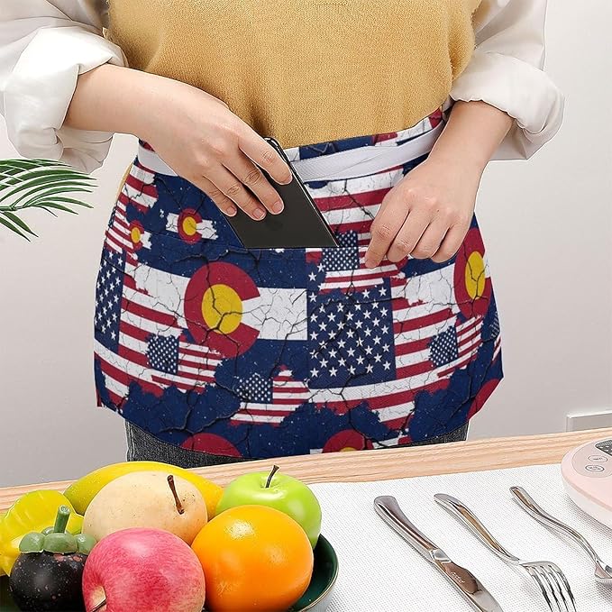 Server Waist Aprons Waitress Unisex Chef Works Half Apron with 3 Pockets