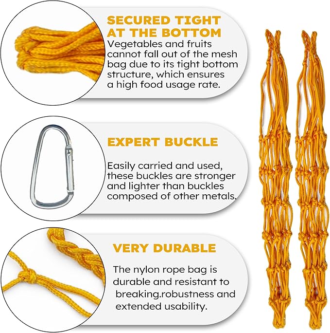 Chicken Vegetable Hanging Feeder 2PCS, Reusable String Bag Net Hanging Feeder for Chickens Ducks Coops Toy, Enrichment Toys, Treat Holder, No Waste Poultry Accessory(Yellow)