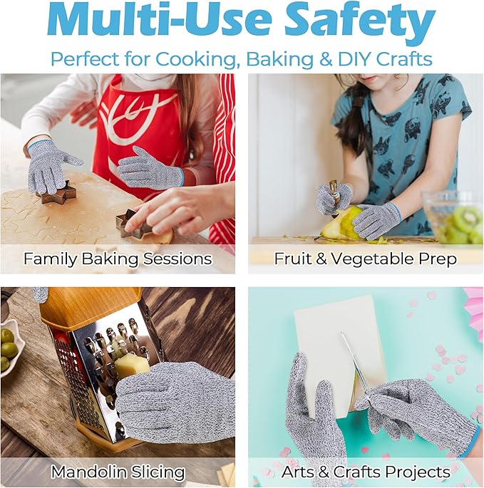 HANDLANDY Cut Resistant Gloves for Adult & Kids, Food Grade Anti-Cut Safety Gloves for Cooking Mandolin Meat Cutting Fishing