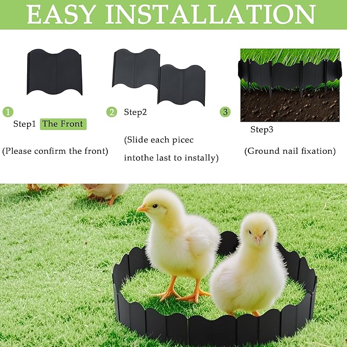 Extra-Large Chicken Dust Bath Tub & Container Kit | 20 Adjustable Fences + 10 Ground Stakes | Heavy-Duty Chicken Coop Accessories for Chicken dust Bath (Black)