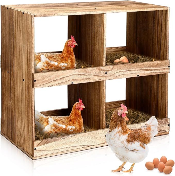 Chicken Nesting Boxes 4 Compartment Wooden Chicken Laying Boxes for Hens Ducks Poultry Easy Egg Collection