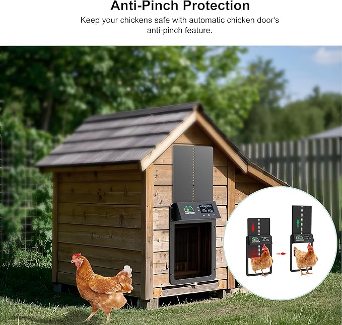 Automatic Chicken Coop Door,Multi-Modes for Chicken Door,Auto Chicken Coop Door with Anti-Pinch Feature,Automatic Coop Door with LCD Display,Run Chicken Automatic Door with Timer & Light Sensor