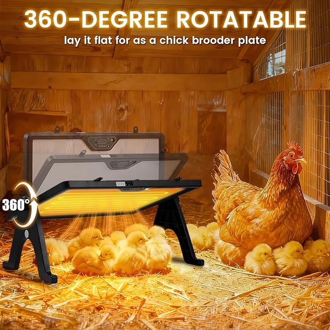 HIRALIY Chicken Coop Heater, 180W Dual-Sided Heating Panel with Adjustable Temperature & Cycle Mode, Rotatable Brooder Plate for Chicks Winter Poultry Ducks & Small Pets