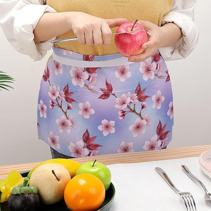Server Apron with 3 Pockets Waist Waiter Waitress Half Apron Short Aprons
