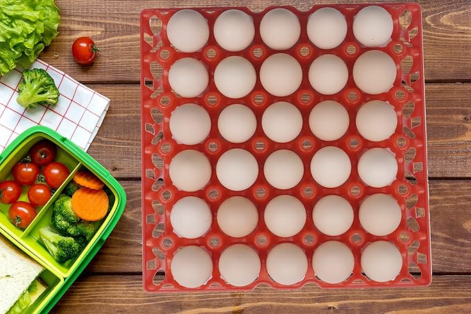 10Pcs Plastic Egg Tray, 30-Cell Egg Flats, Stackable Egg Crates, Red, Rectangular, Modern, Washable, Open Top, False Lid, BASKET, Plastic, 10Pcs