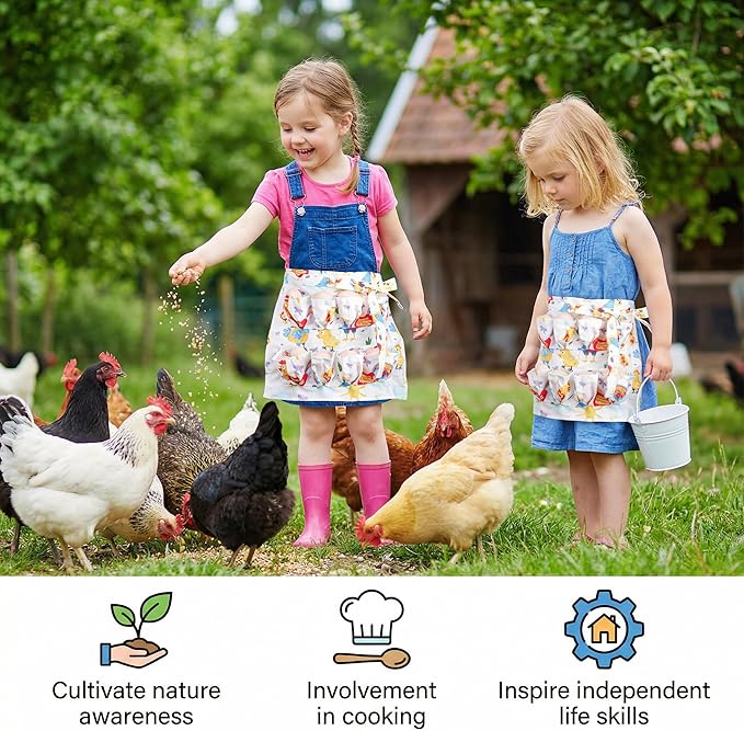 Goaste Egg Collecting Apron for Kids, 8 Pockets Child Egg Holding Apron, Chicken Egg Gathering Apron, Farmhouse Egg Baskets Holder Apron for Hen Duck Goose Eggs Housewife Kitchen Parent-Child Activity