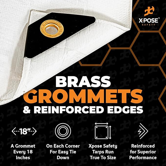 Heavy Duty White Poly Tarp 5' X 7' - Multipurpose Protective Cover - Durable, Waterproof, Weather Proof, Rip and Tear Resistant - Extra Thick 12 Mil Polyethylene - by Xpose Safety