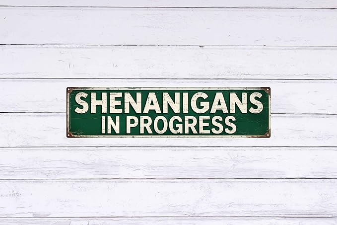 Shenanigans in Progress Metal Tin Sign Wall Art Outdoor Decor 4x16 in