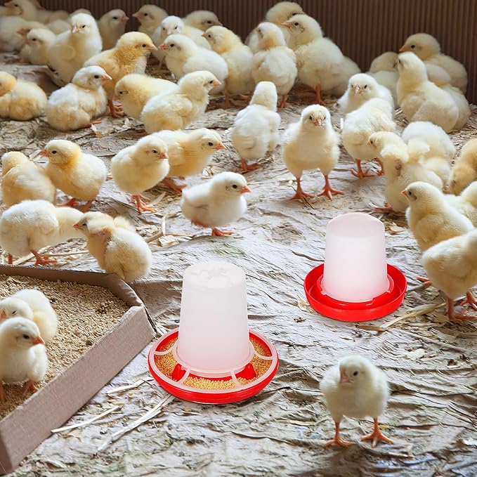Chicken Feeder and Waterer Set Ducklings Quail Feeders Poultry Baby Chick Plastic Drinker and Waterer Kit for Farm and Brooder Use 4" X 3.5"