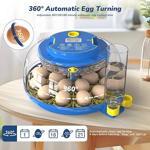 Incubator for Hatching Eggs with Automatic Egg Turning & Temperature/Humidity Control, 18 Egg Incubator for Chicken/Quail/Duck/Goose Eggs