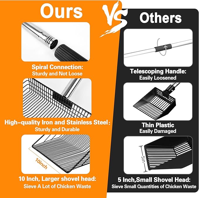 Large Chicken Poop Scooper, Chicken Coop Rake Scooper Accessories