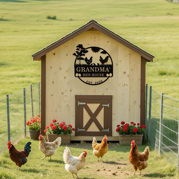 Personalized Chicken Coop Sign – Custom Metal Name Farm Sign, Outdoor Hen House Décor, Rustic Garden Lawn Plaque, Customizable Chicken Farm Sign with Name & Established Date, Unique Gift
