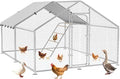 Large Metal Chicken Coop with Waterproof and UV-Resistant Cover,Chicken Run Outdoor Walk-in Cage Rabbit Duck Hen House for Yard Farm Use Spire Roof (10’ W x 9.9’ L x 6.4’ H)