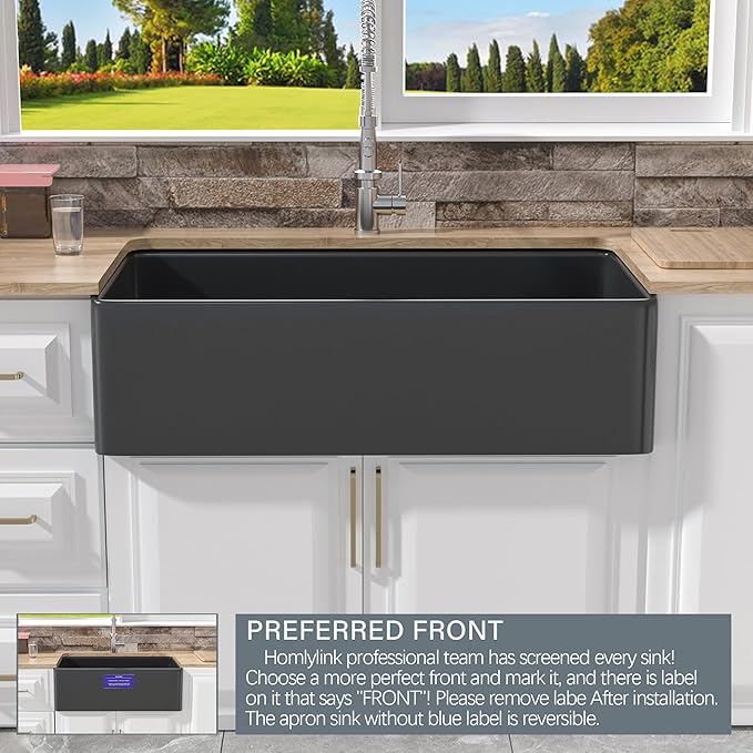 Extra Large Black Farmhouse Sink 36 x 20 Inch, MIN. Base Cabinet Size: 24"Dx39"W, Firecaly Apron Front Undermount Farm Sink Deep Single Bowl for Kitchen, w Accessories 2 Types