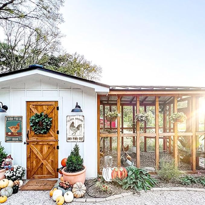Chicken Coop Signs, Cluck Around and Find Out Sign Chicken Metal Tin Signs for Farmhouse Kitchen Home Wall Art Decor Farm Sign Funny Chickens Gifts for Women Outdoor Garden Accessories 8x12 Inch